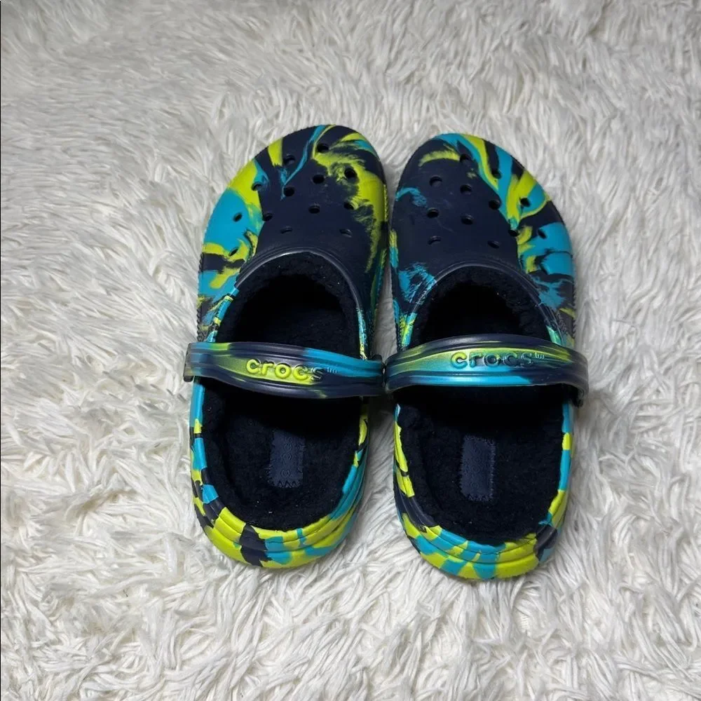 CROCS Kids' Blue and Neon Clogs 5 Kids